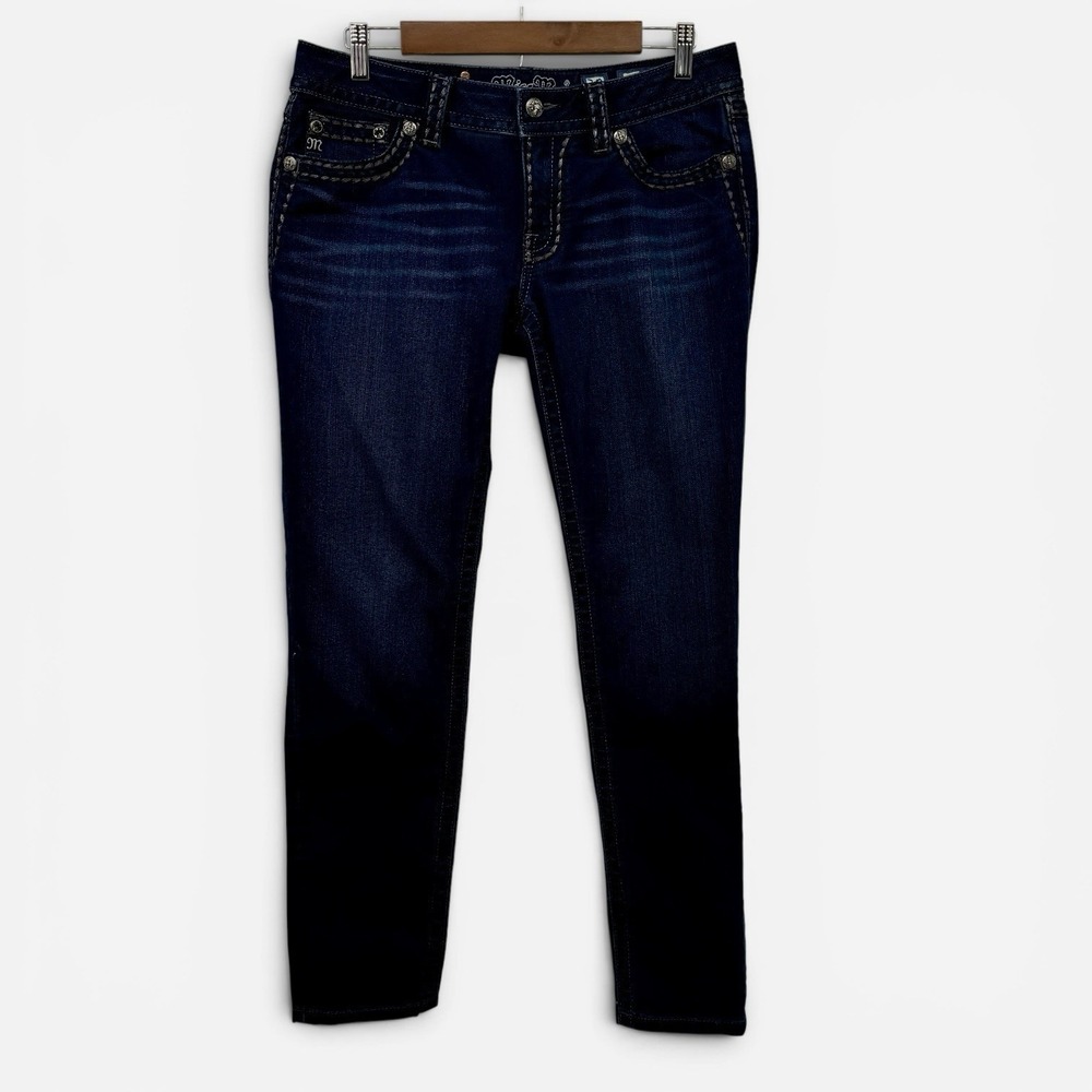 Miss Me Signature Skinny Jeans Womens 30 Dark Wash Low Rise Flap Pocket Stretch - Picture 5 of 13